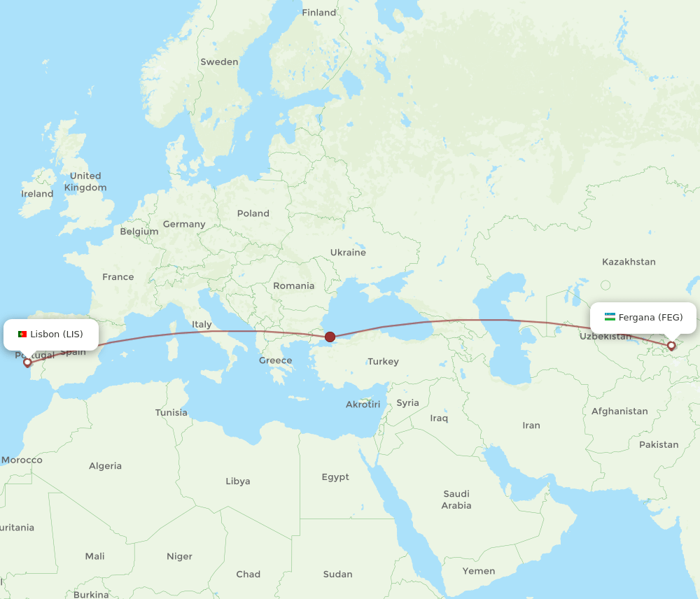 LIS to FEG flights and routes map