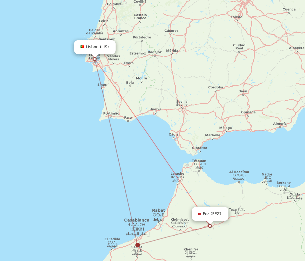 LIS-FEZ flight routes