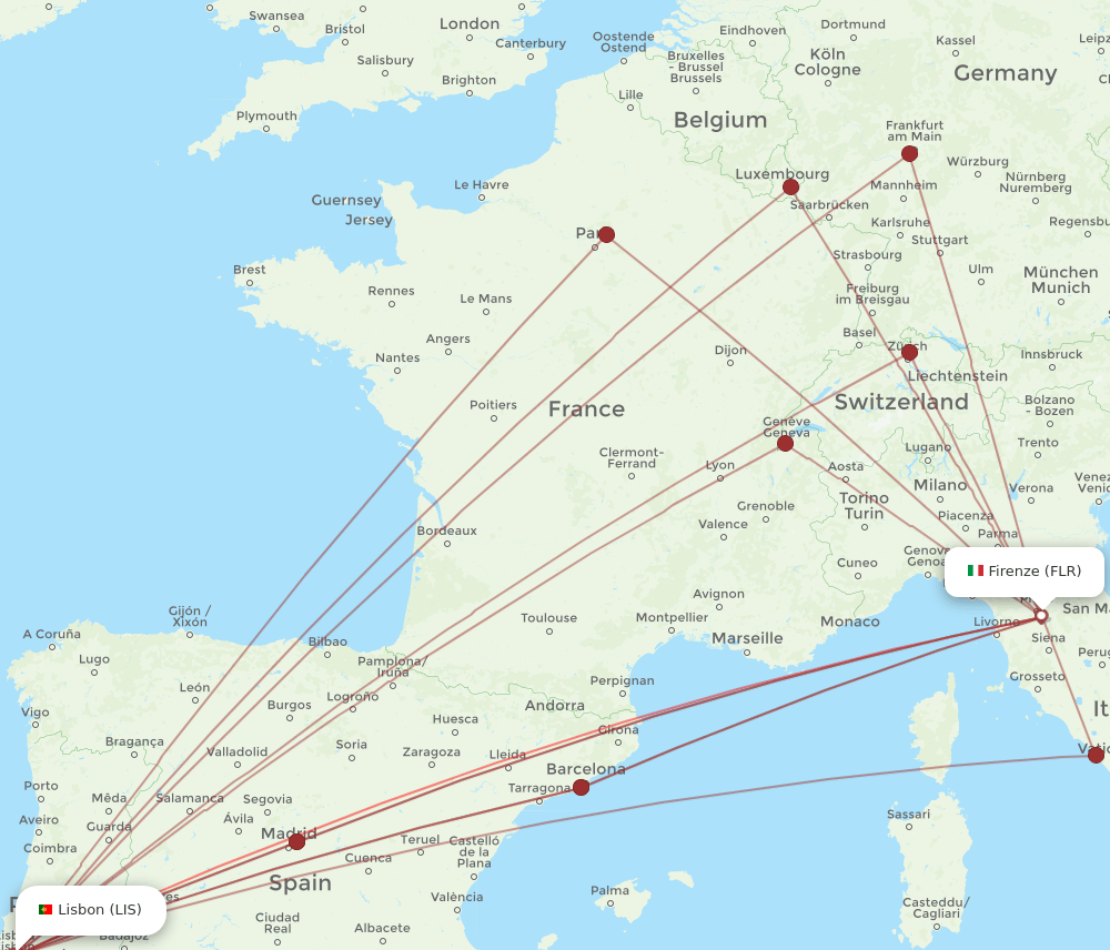 LIS-FLR flight routes