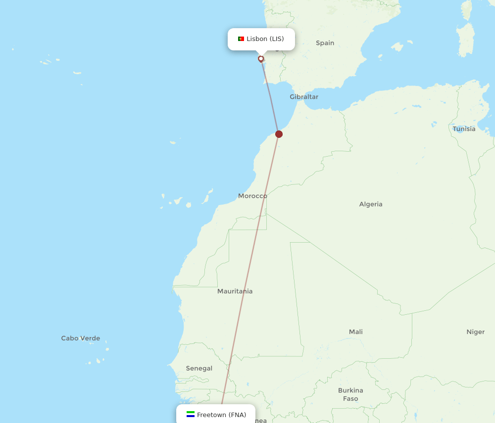 LIS to FNA flights and routes map