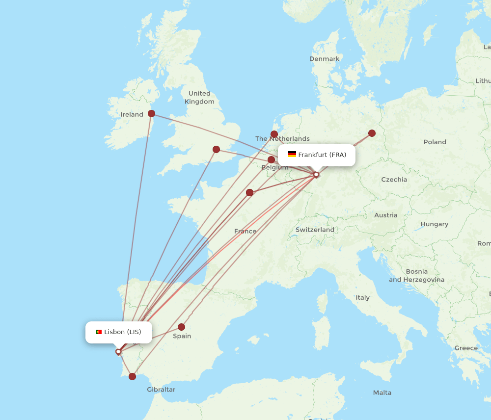 LIS-FRA flight routes