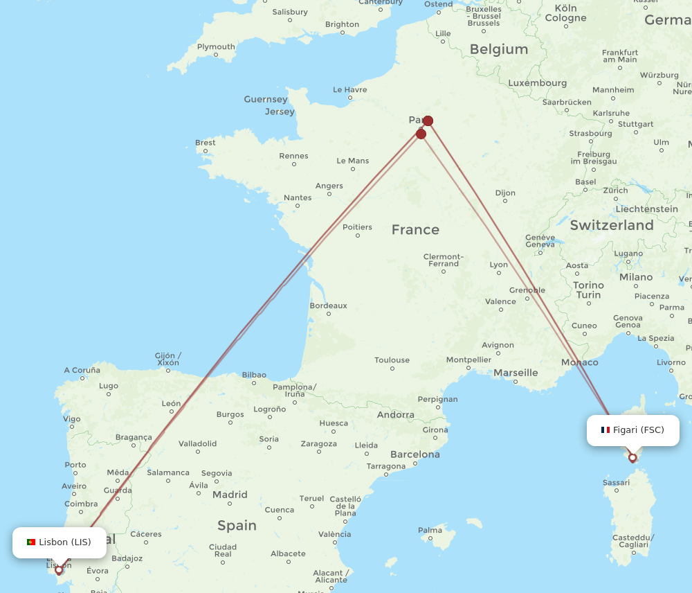 LIS-FSC flight routes