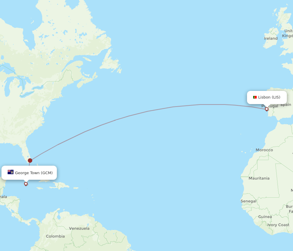 LIS to GCM flights and routes map