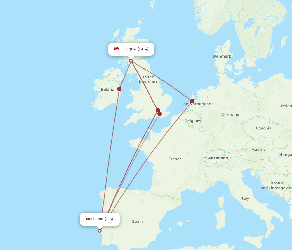 LIS to GLA flights and routes map