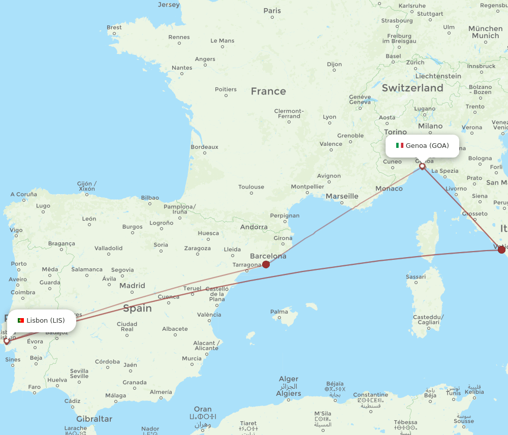 LIS-GOA flight routes