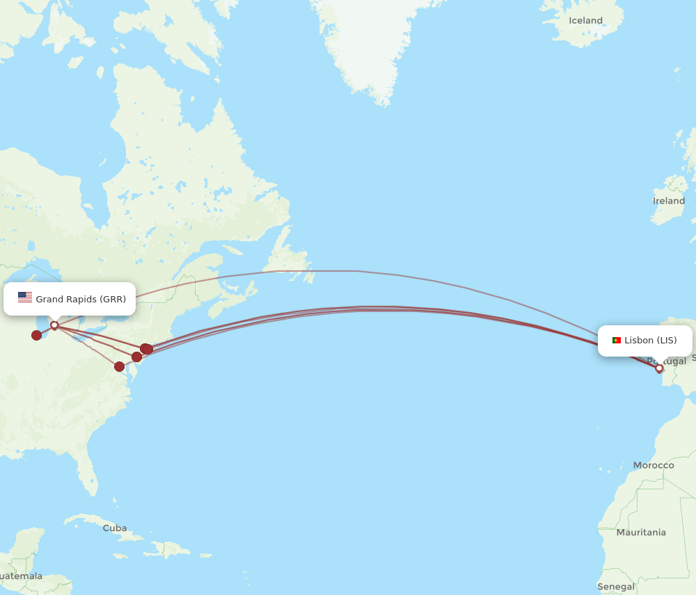 LIS-GRR flight routes