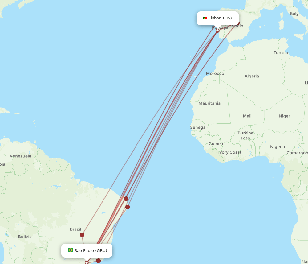 LIS-GRU flight routes