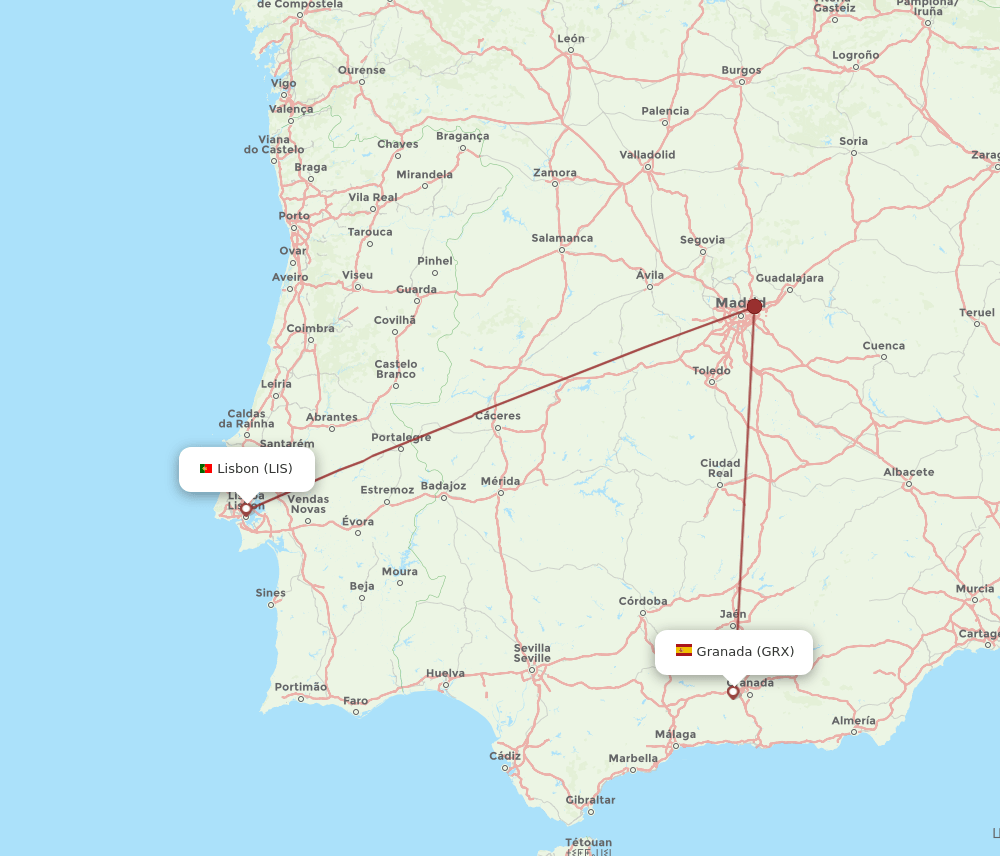 LIS-GRX flight routes