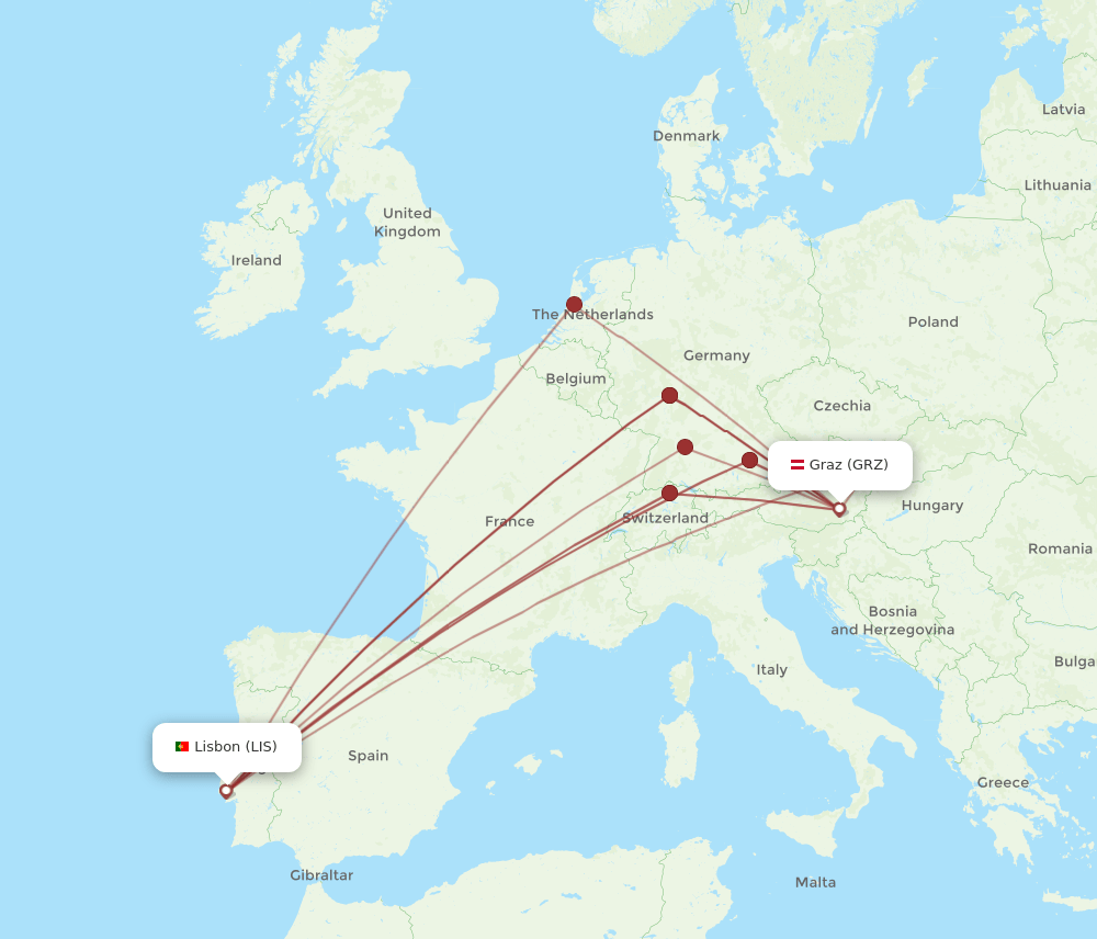 LIS to GRZ flights and routes map
