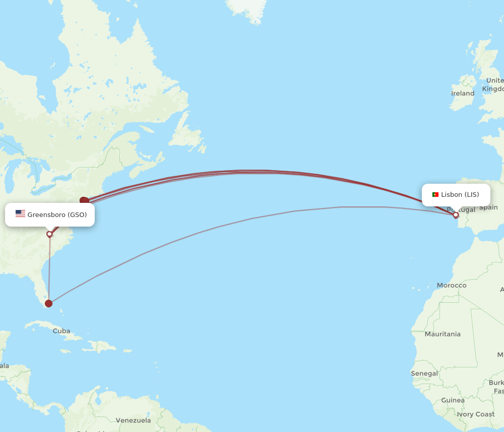 LIS-GSO flight routes