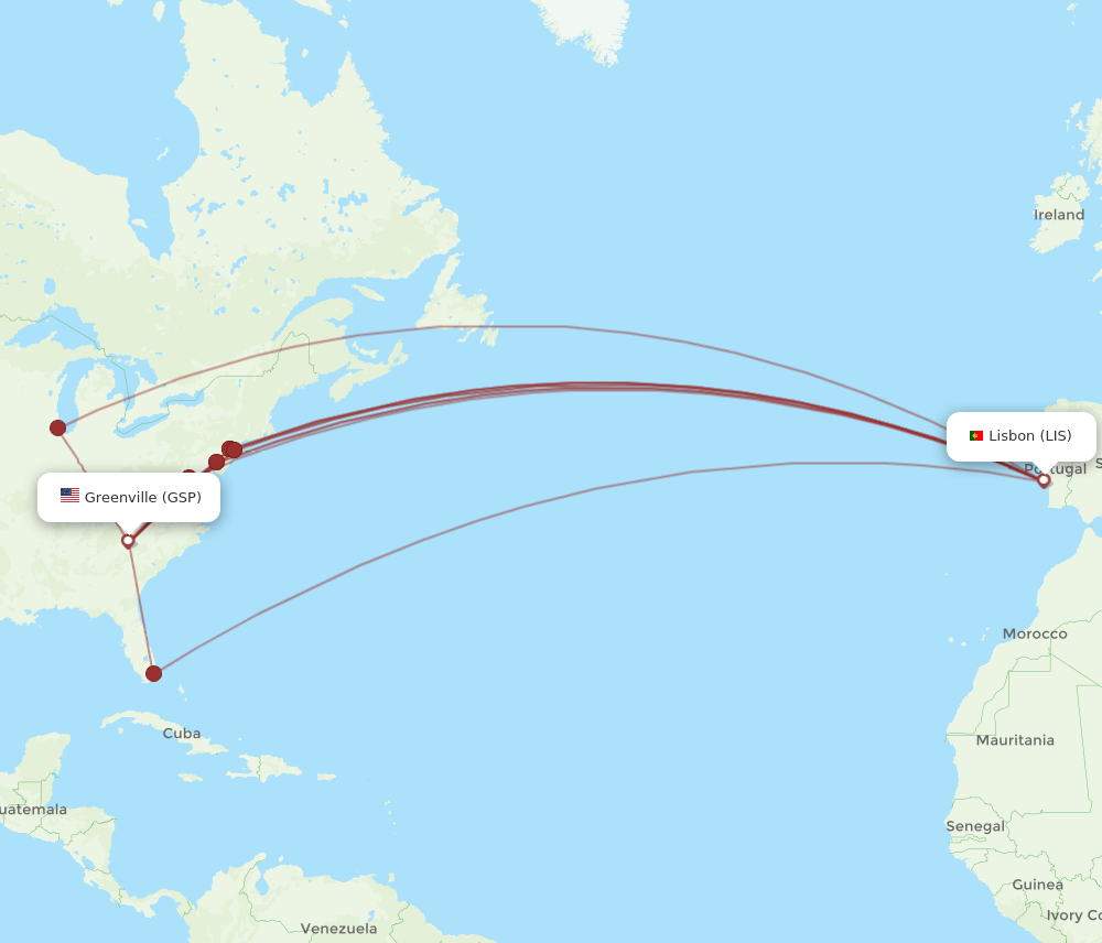 LIS-GSP flight routes