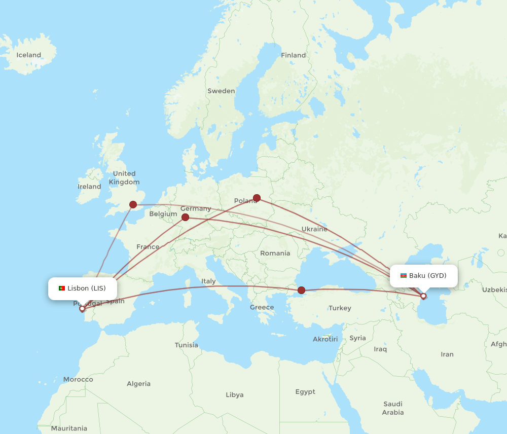 LIS to GYD flights and routes map