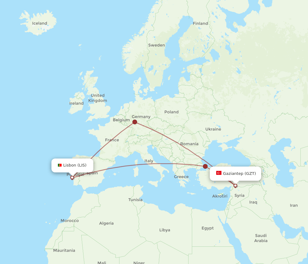 LIS-GZT flight routes
