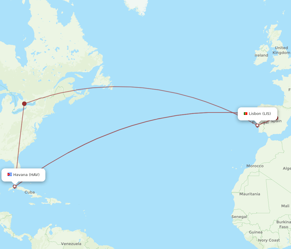 LIS to HAV flights and routes map