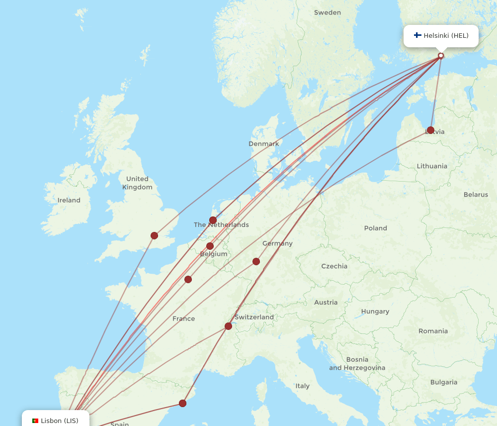 LIS-HEL flight routes