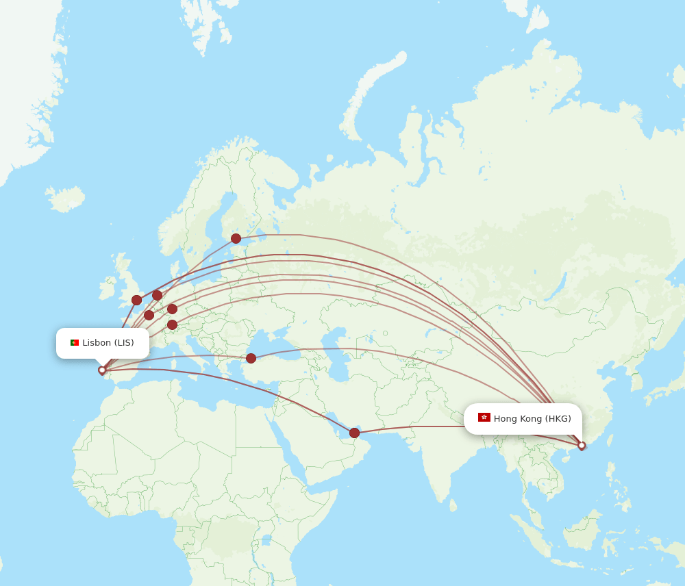 LIS-HKG flight routes