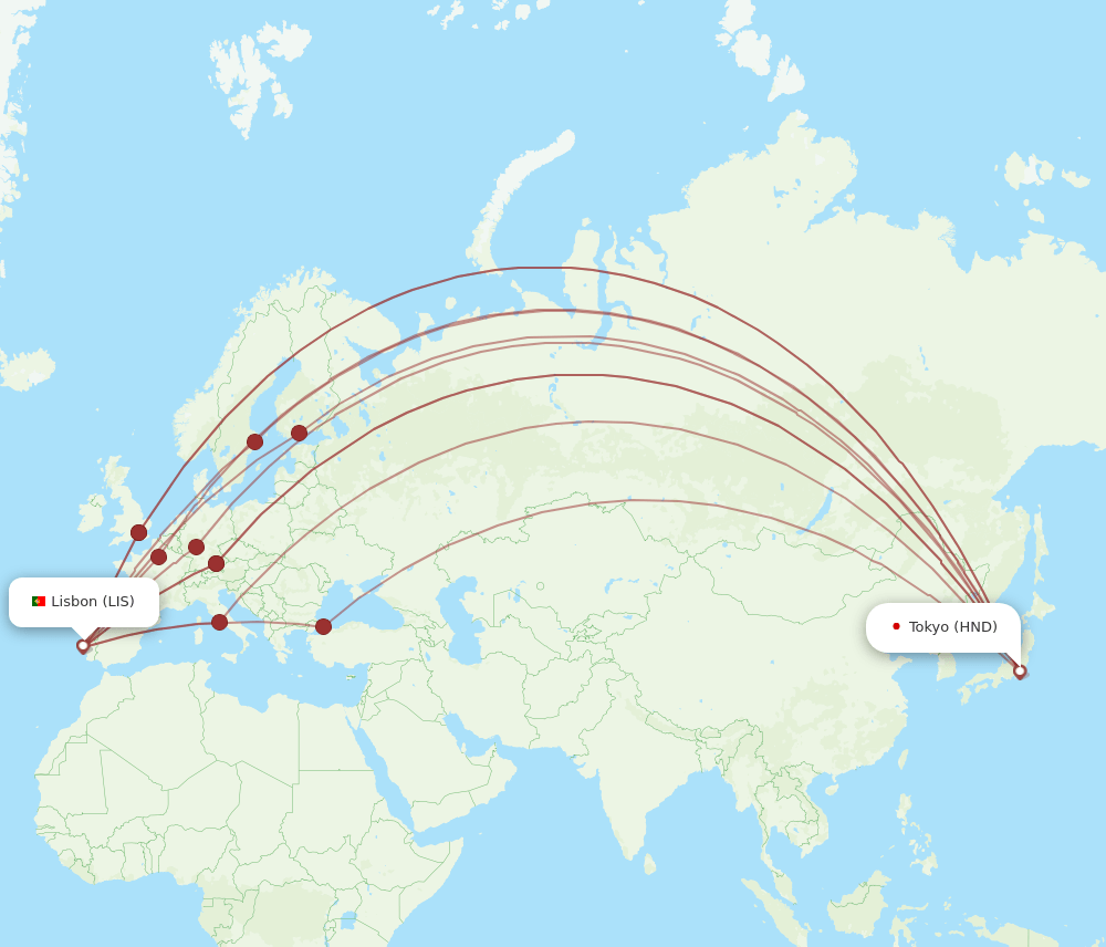 LIS-HND flight routes
