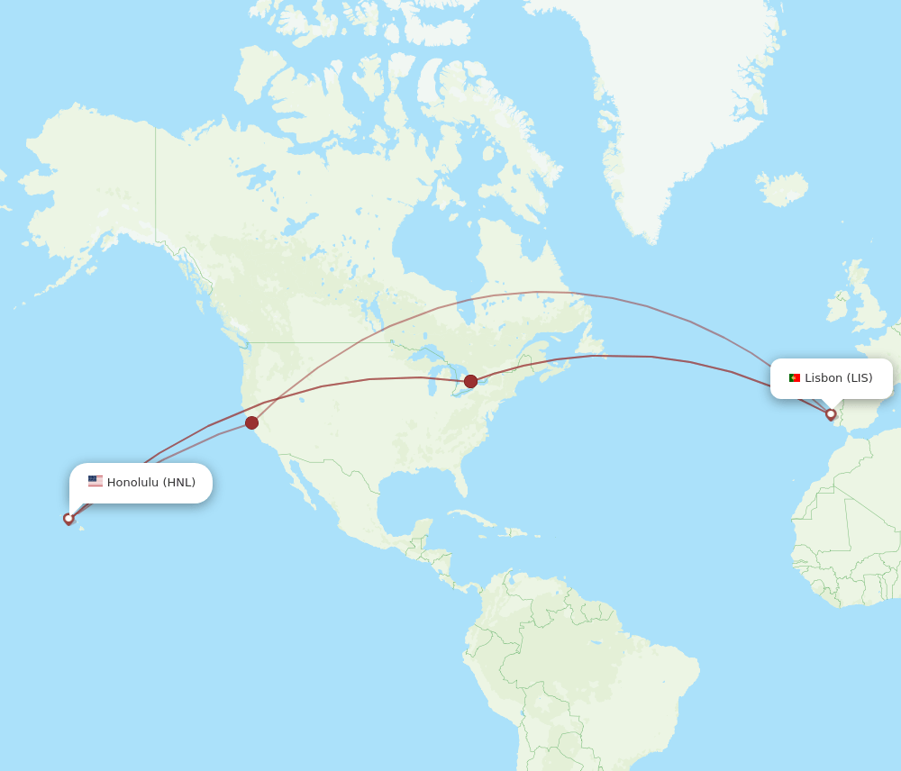 LIS-HNL flight routes