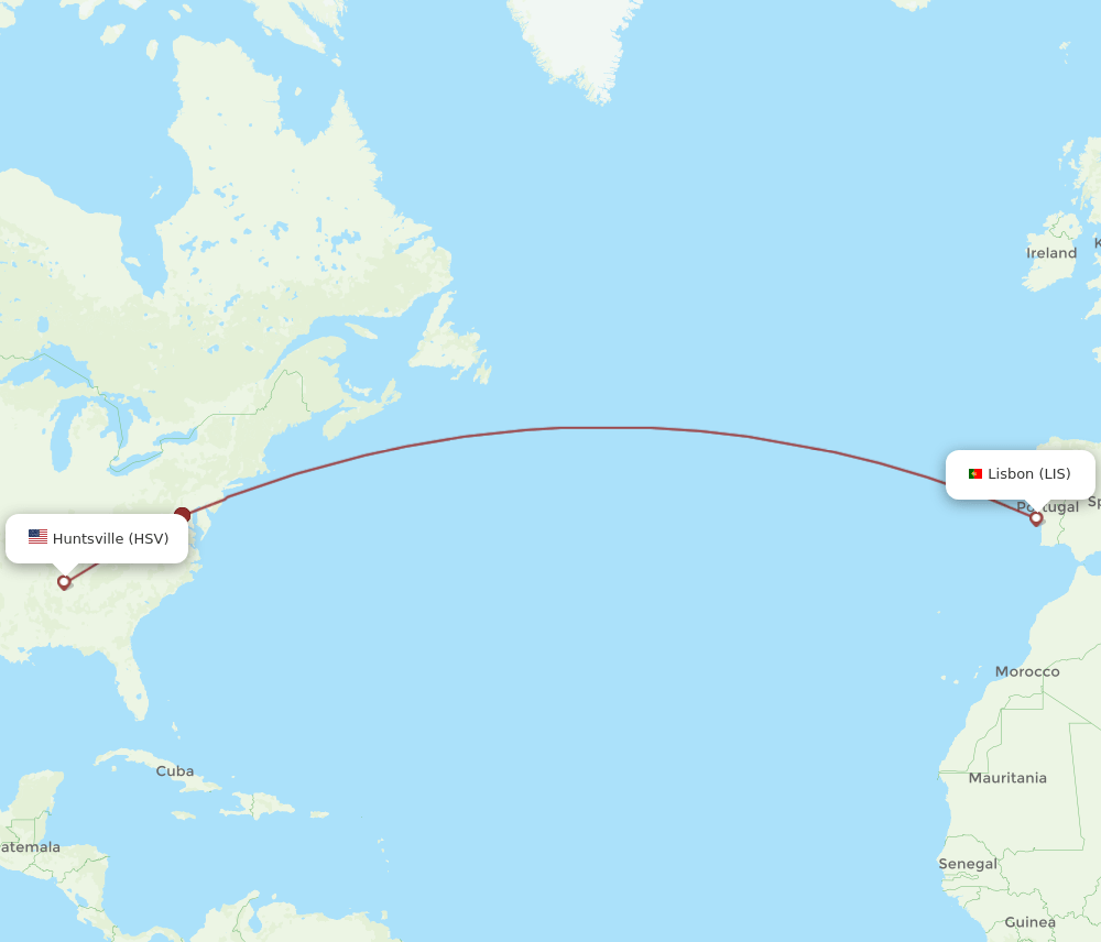 LIS-HSV flight routes
