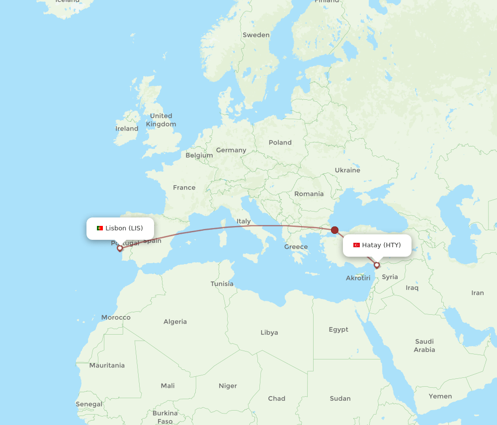LIS to HTY flights and routes map