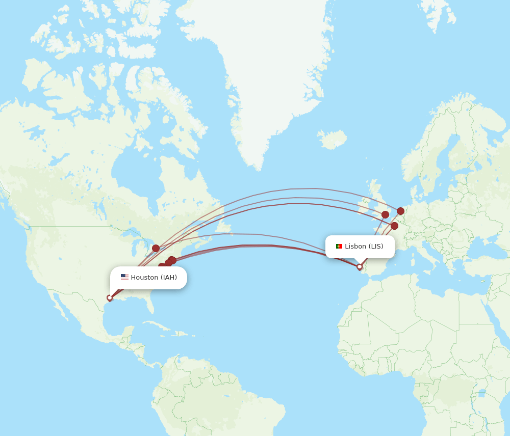 LIS-IAH flight routes