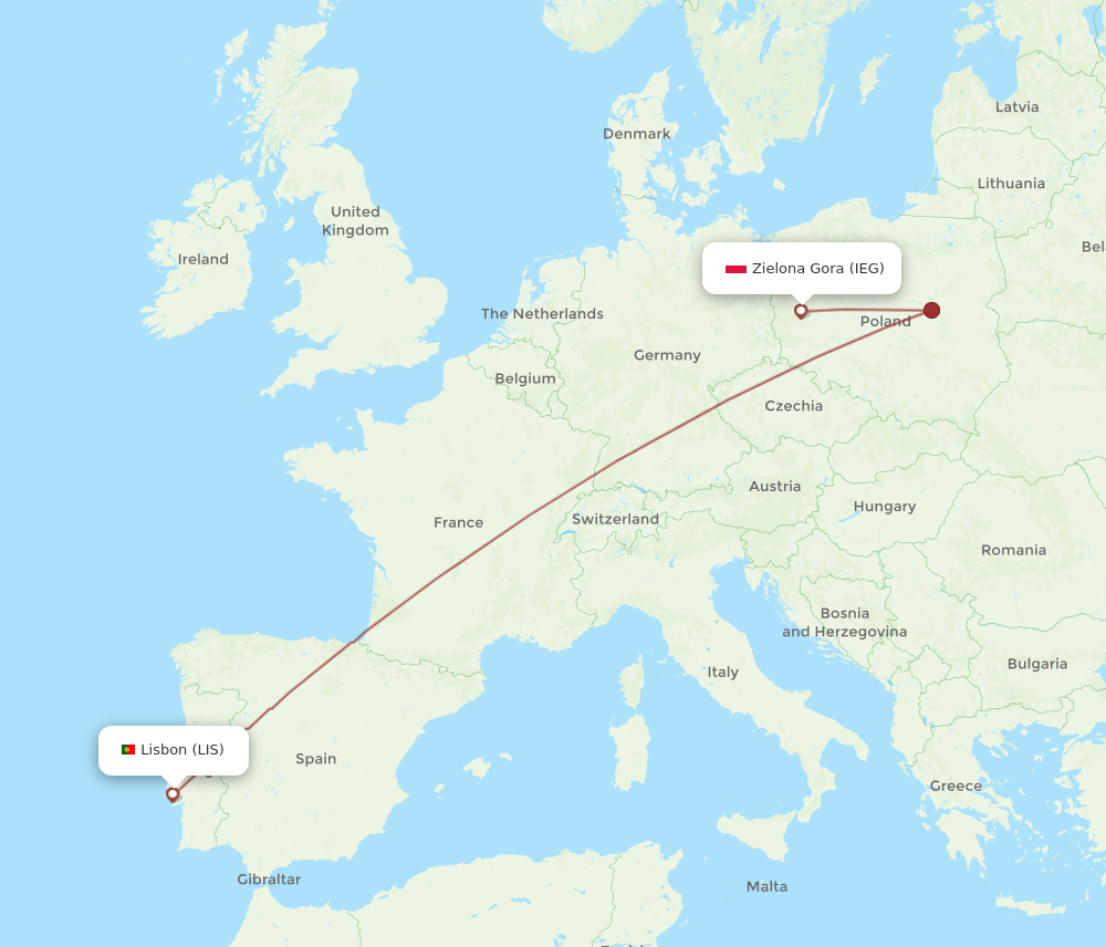 LIS to IEG flights and routes map