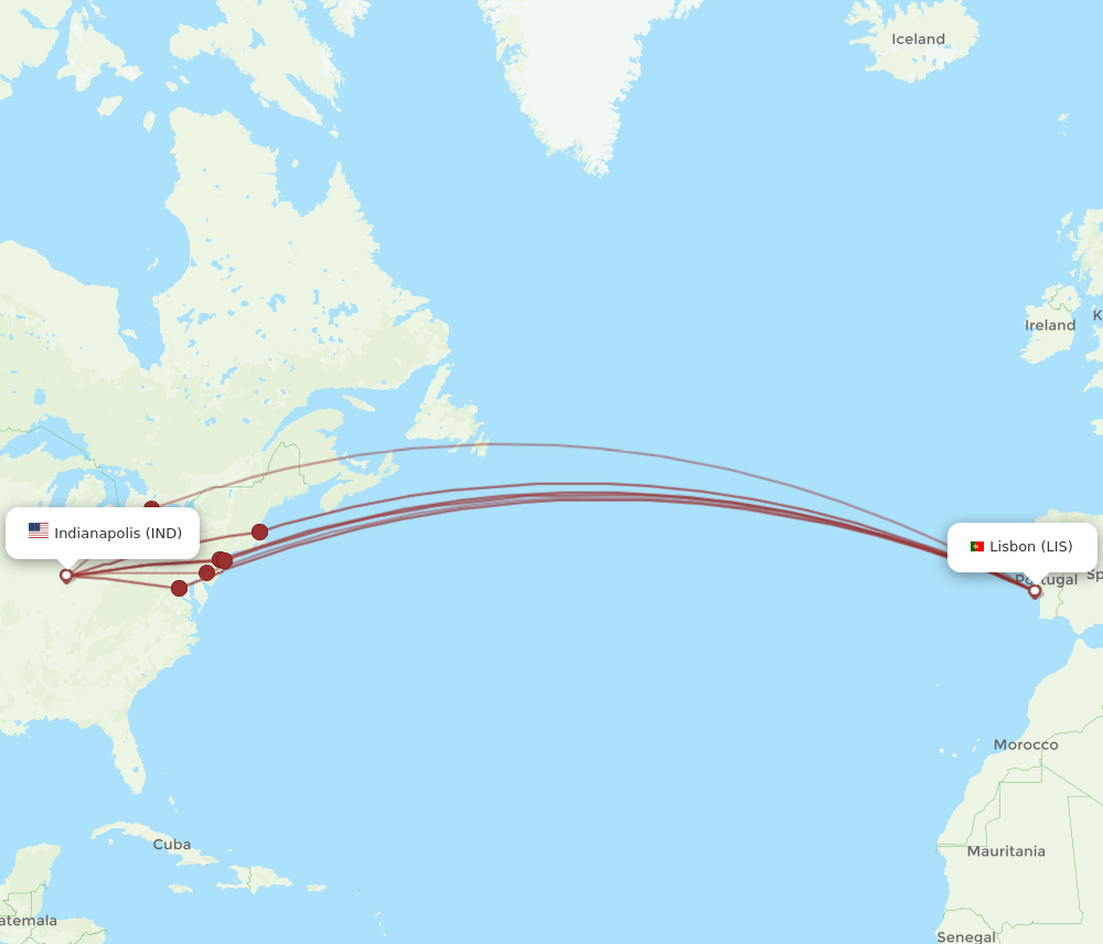 LIS-IND flight routes