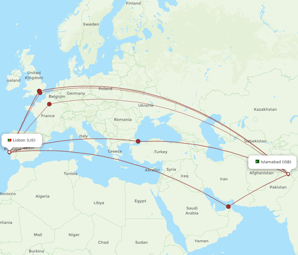 LIS-ISB flight routes