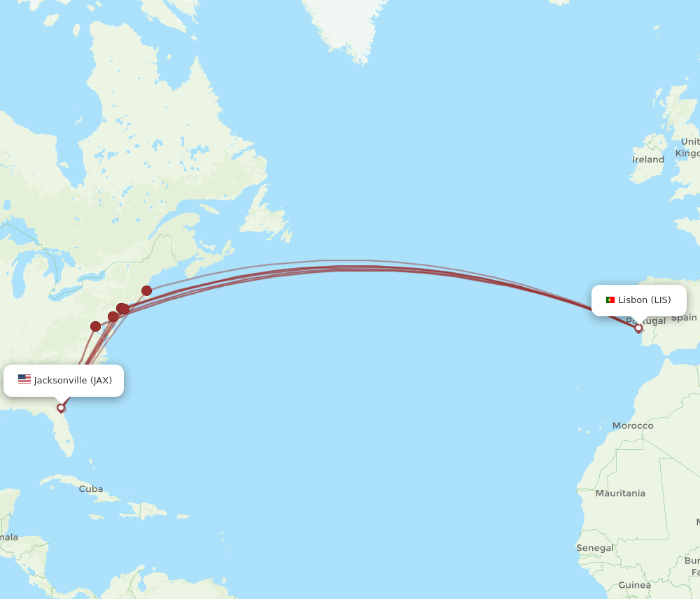 LIS-JAX flight routes