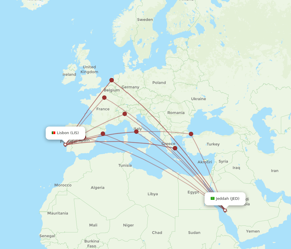 LIS-JED flight routes
