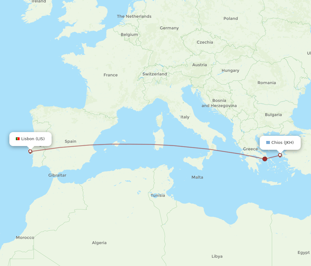 LIS to JKH flights and routes map