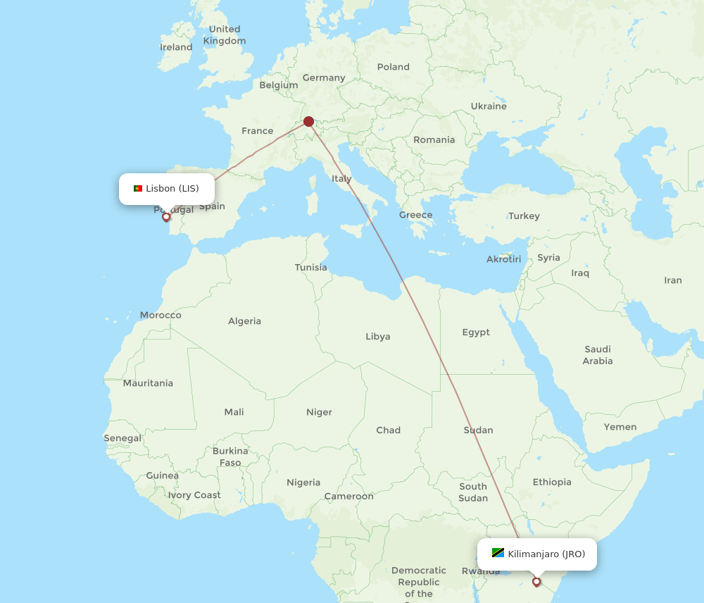 LIS-JRO flight routes