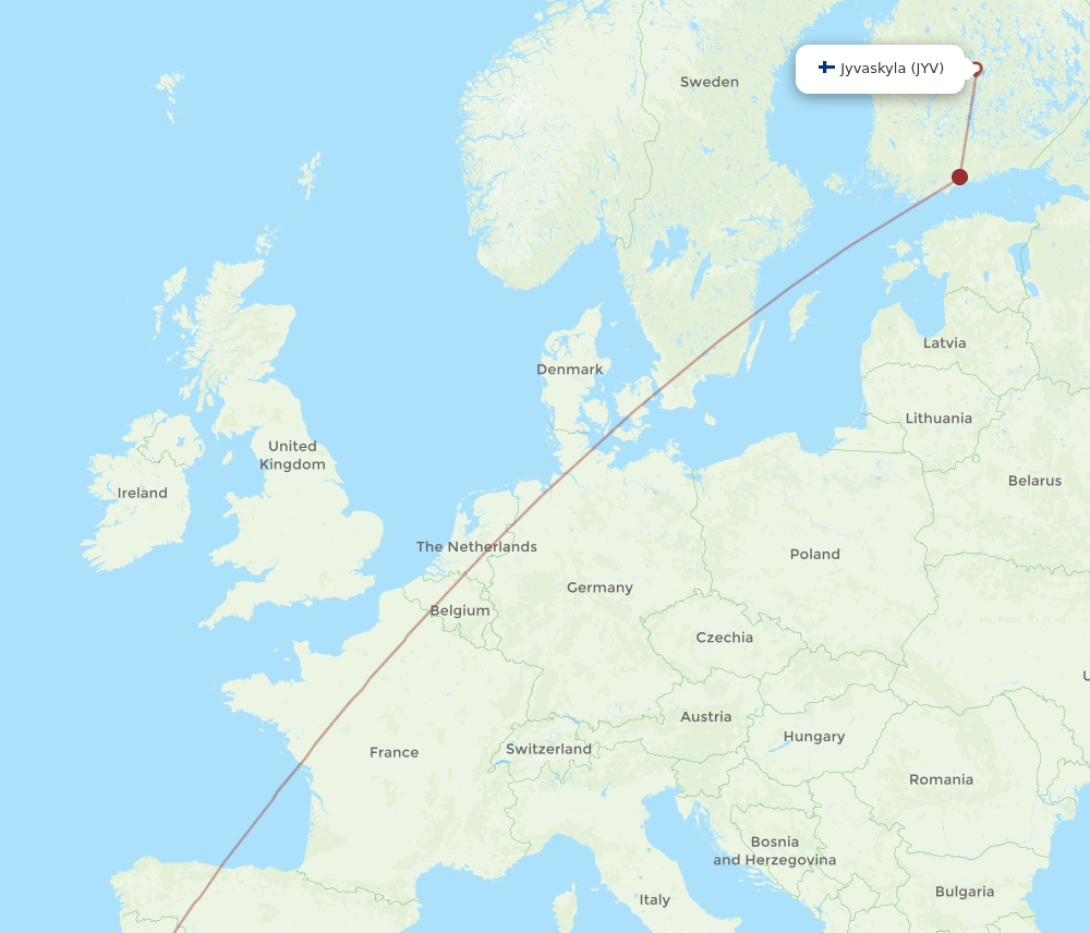 LIS-JYV flight routes
