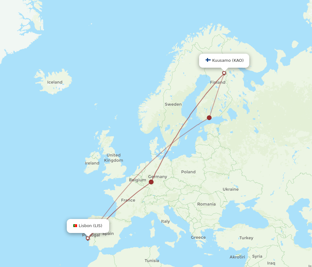 LIS-KAO flight routes