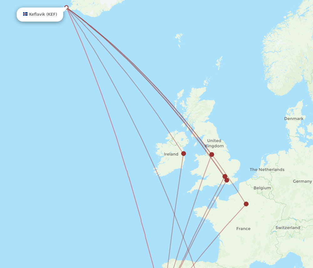 LIS to KEF flights and routes map