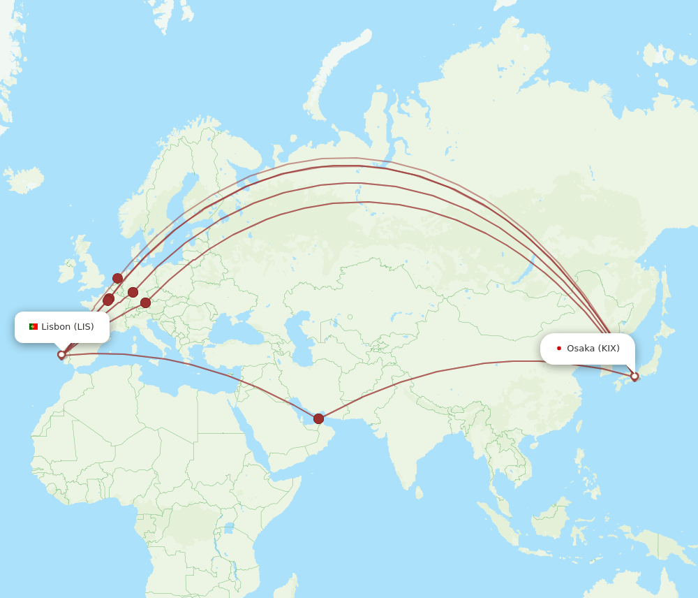 LIS-KIX flight routes