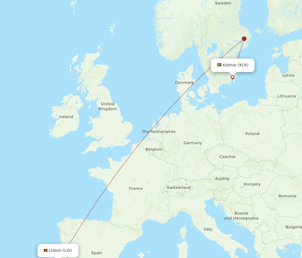 LIS-KLR flight routes