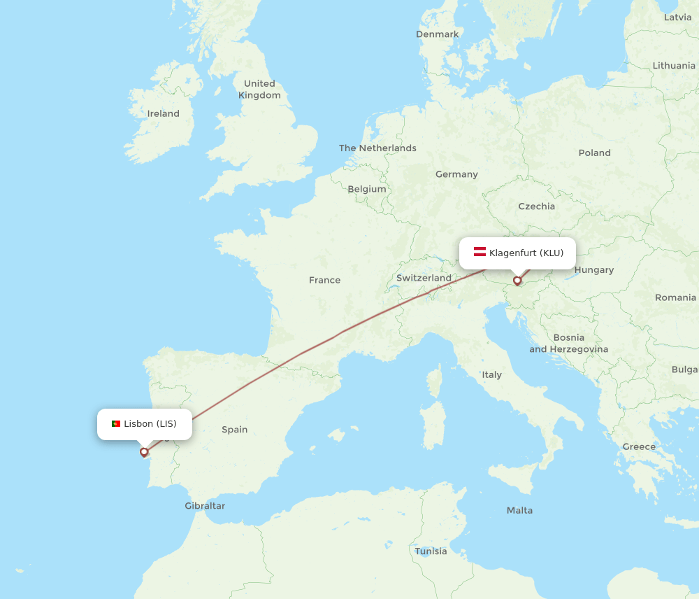 LIS to KLU flights and routes map