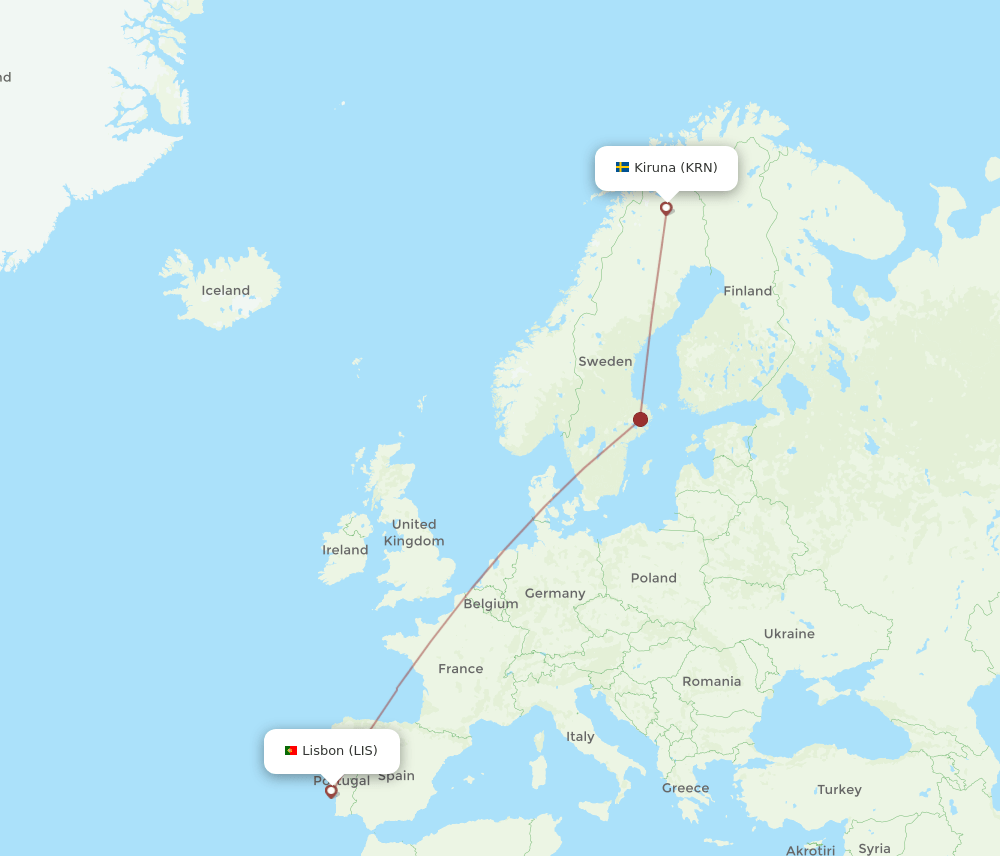 LIS to KRN flights and routes map