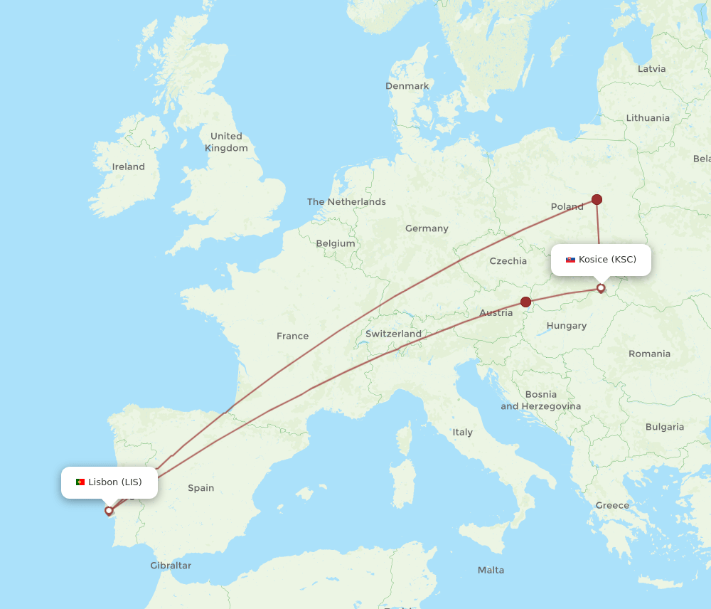 LIS-KSC flight routes