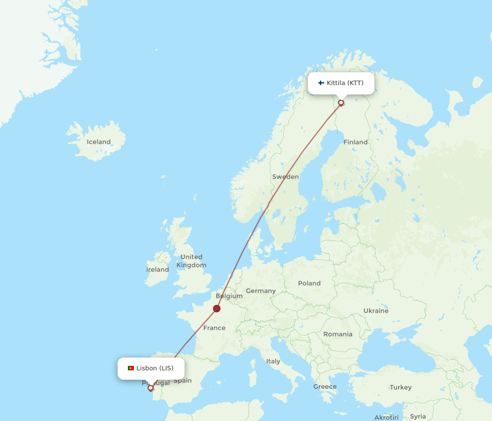 LIS-KTT flight routes