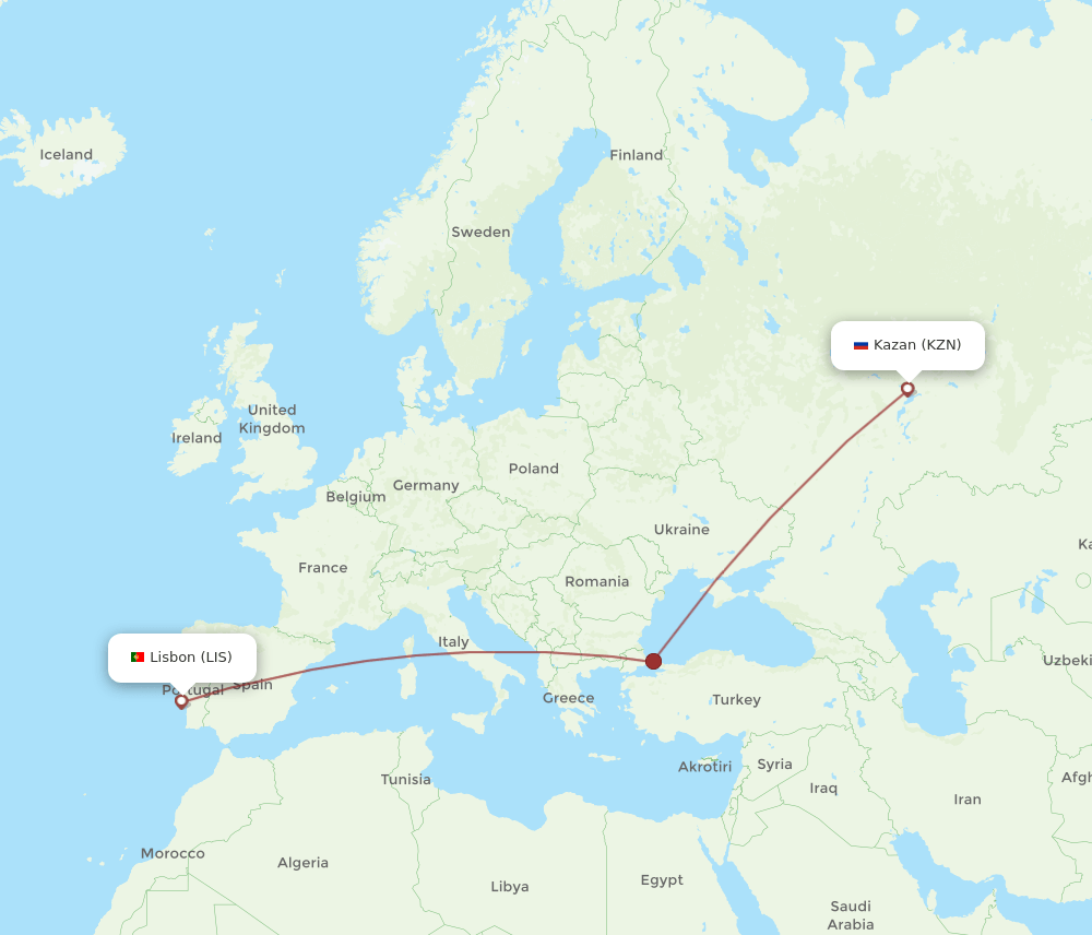 LIS-KZN flight routes