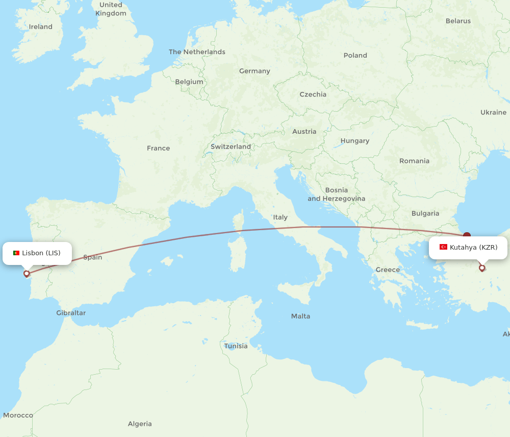 LIS to KZR flights and routes map