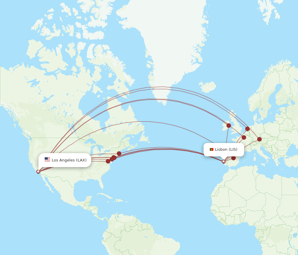 LIS-LAX flight routes