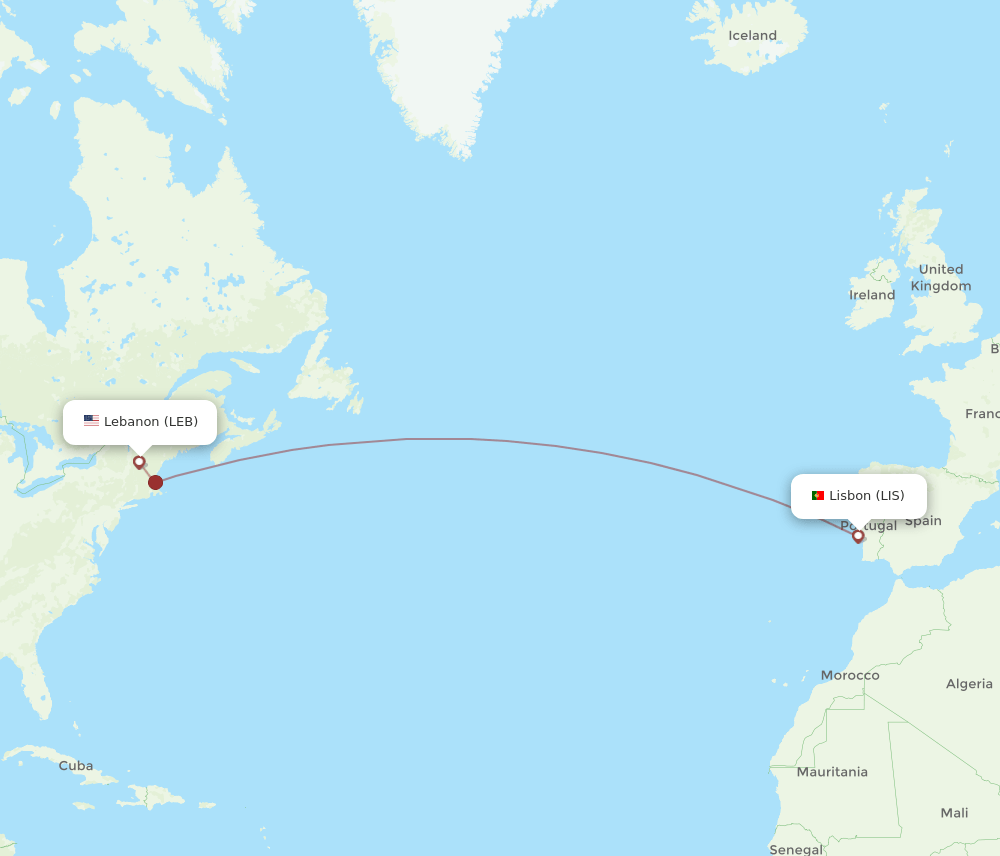 LIS-LEB flight routes