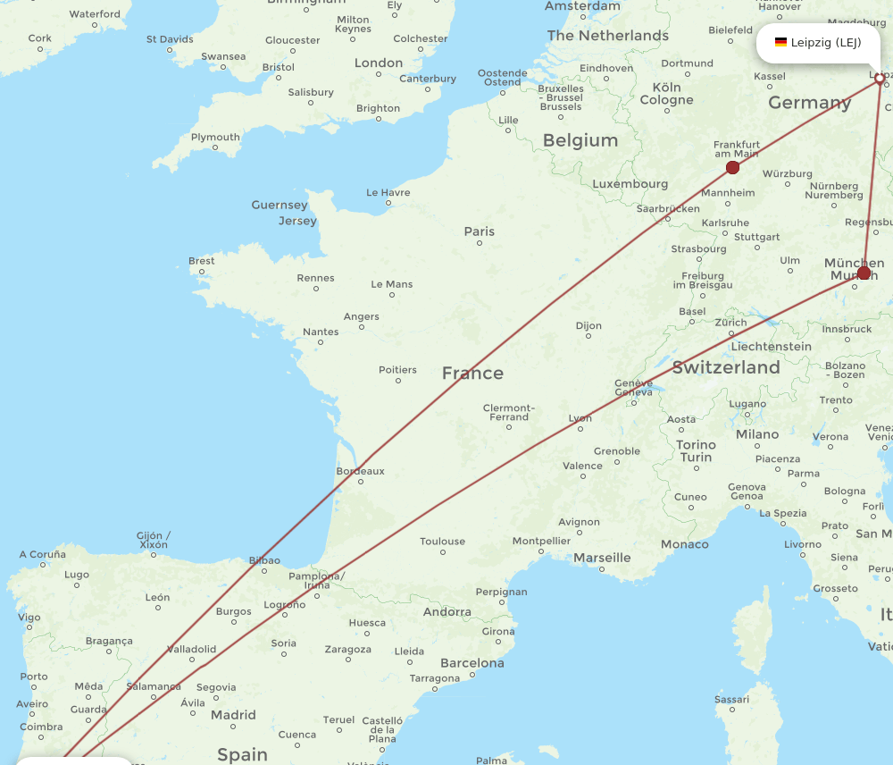LIS-LEJ flight routes