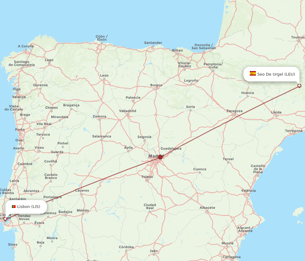 LIS to LEU flights and routes map
