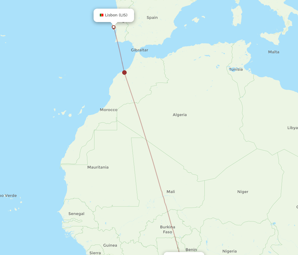 LIS-LFW flight routes