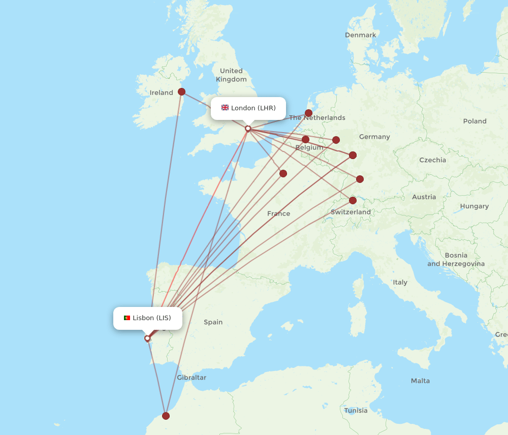 LIS-LHR flight routes