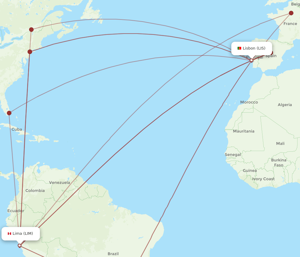 LIS to LIM flights and routes map